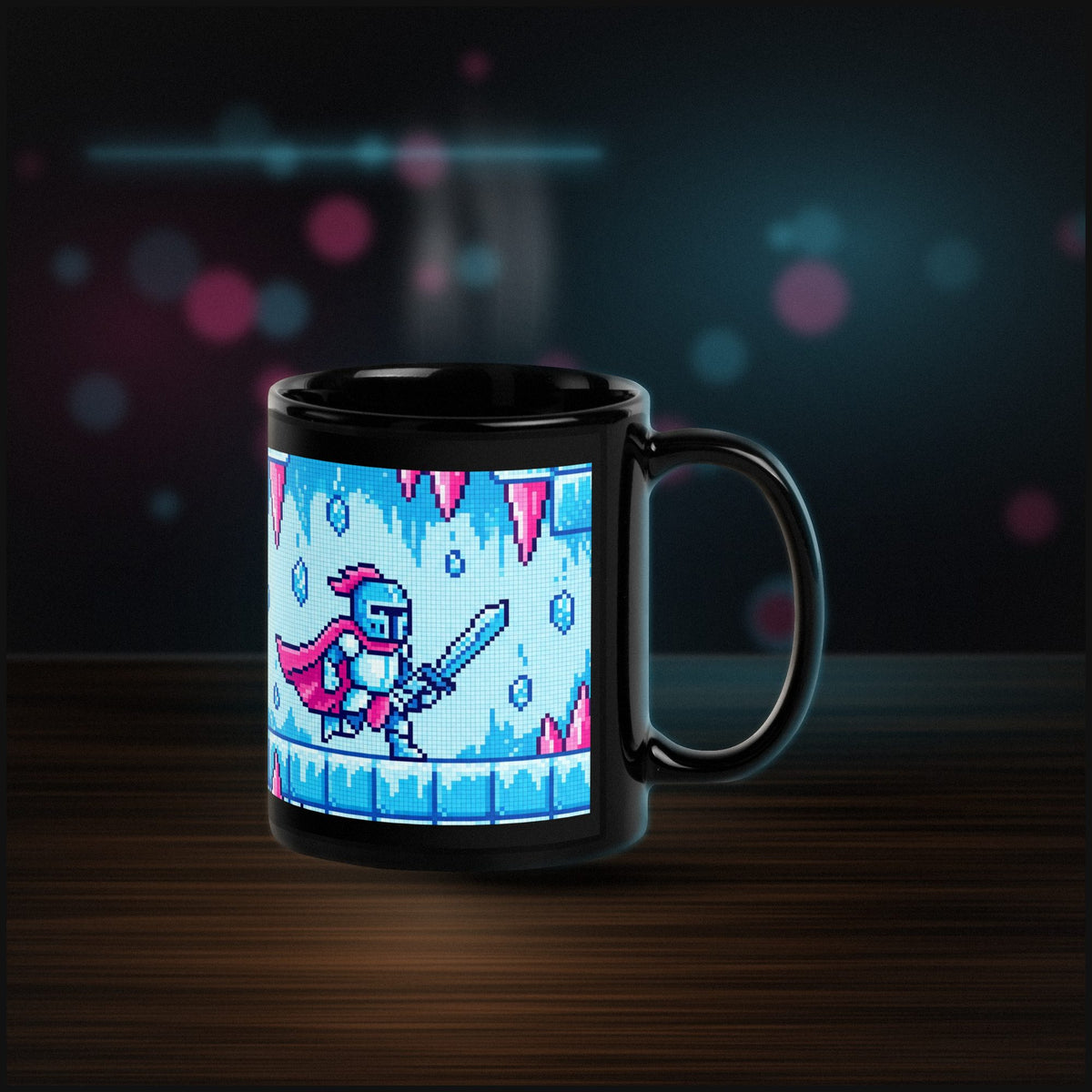 Pixel Ice Cave Knight — Black Glossy — Desk