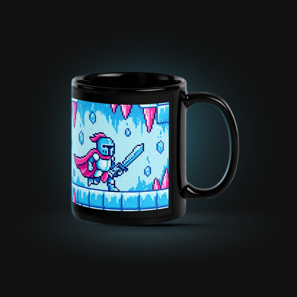 Pixel Ice Cave Knight — Black Glossy — Hero