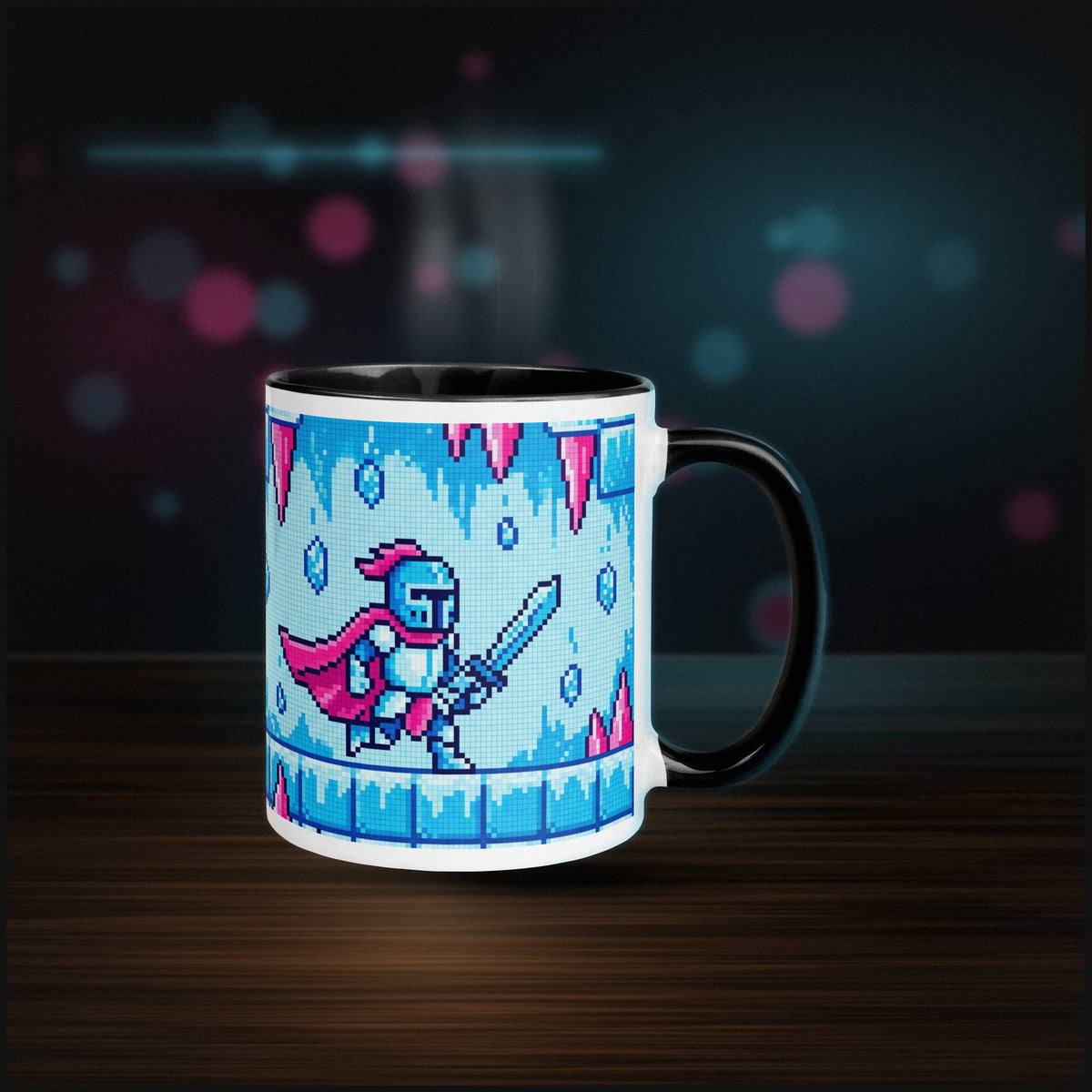 Pixel Ice Cave Knight — White Ceramic — Desk