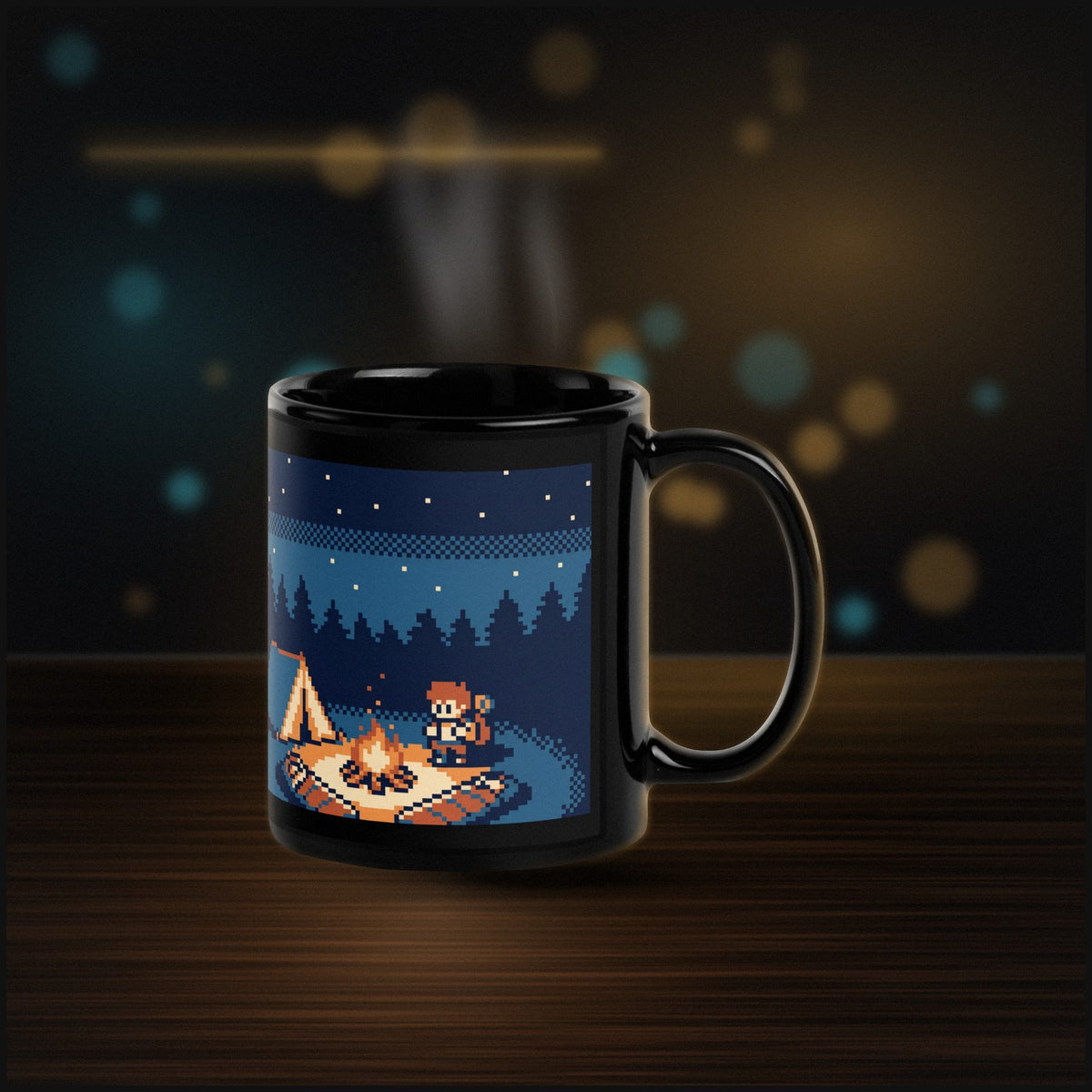 Pixel Forest Camp — Black Glossy — Desk
